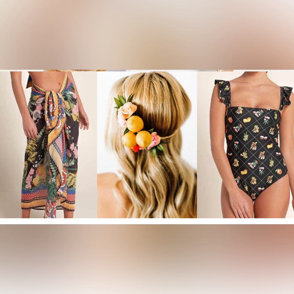 Agua Bendita swimsuit Wrap fruit Lemons One Piece Bikini Tropical sz L NWT swim